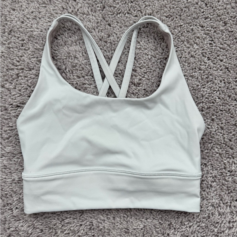 Lululemon White Energy Longline Bra with Cross Back Straps. Size 2
